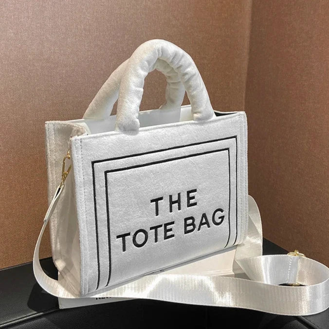 Street-Wave Statement Tote Bag - Soft Velour With Original Letter Print, Spacious Interior, Square Tote, Optional Strap