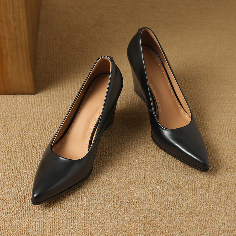 Women's Slip-On Work Pumps with Block Heel and Pointed Toe
