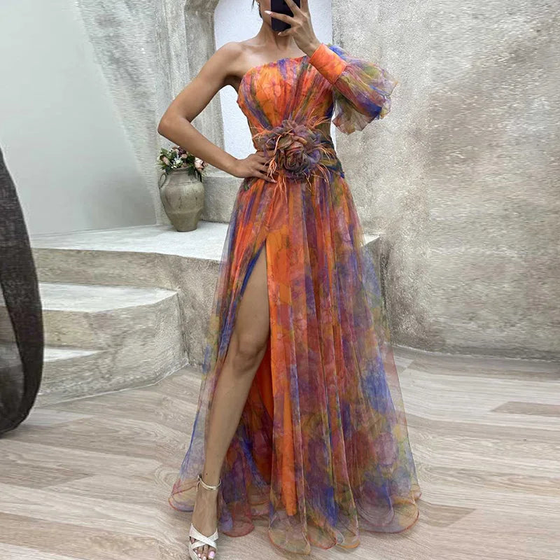Floral Tulle Dress Street Wave For Women Floor Length Glam