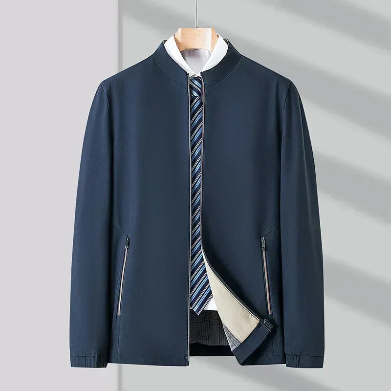 Street-Wave Mao Collar Jacket For Men Minimalist Slim Fit Refined Streetwear Versatile Everyday Outerwear