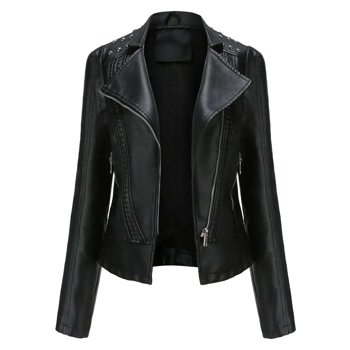 Street-wave Women Leather Motorcycle Jacket Vintage Purple Studded Shoulders Breathable Tailored Fit