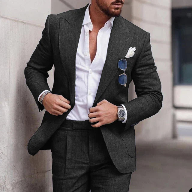 Street-Wave Mens Slim Fit Beige Linen Suit Breathable