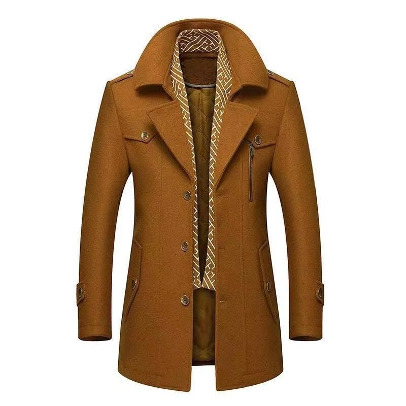 Street-Wave Men's Mid Length Wool Blend Winter Coat With Scarf Collar Padded Warm Overcoat M to 5XL