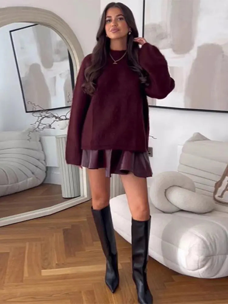 Street-Wave Burgundy Polyester Long Coat For Women With Double Button Closure For Elegant Everyday Wear