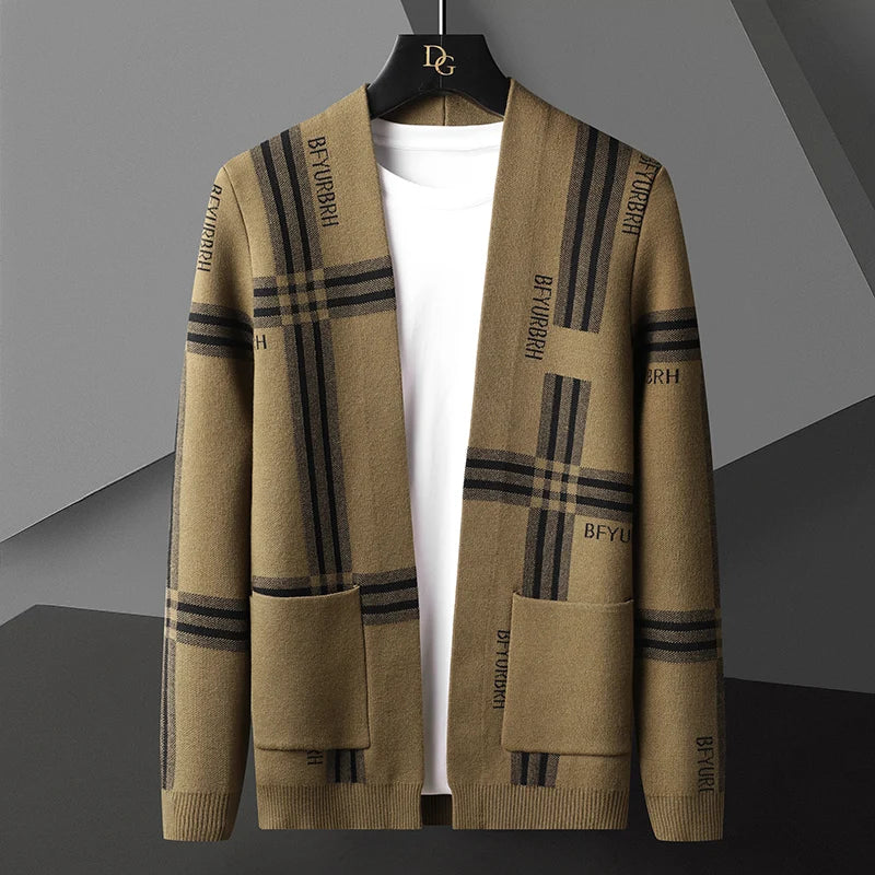 Streetwave Open Knit Cardigan With Plaid Pattern Soft Cozy Layering For Everyday Wear