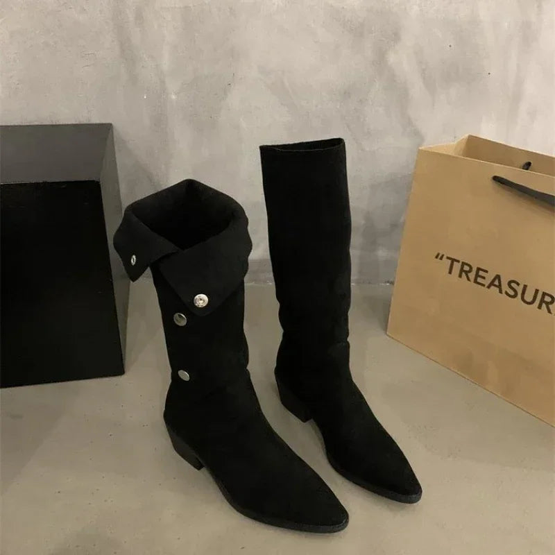 Street-Wave Cowboy Boots With Stacked Heel And Fringe For Women Bold Western Style