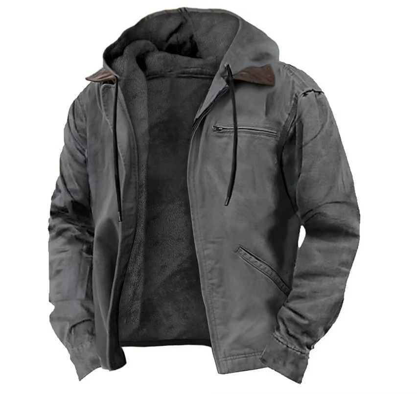 Men's Winter Fleece Hooded Jacket With Zipper Pockets And Warm Lining For Casual Outdoor Wear By Street-Wave