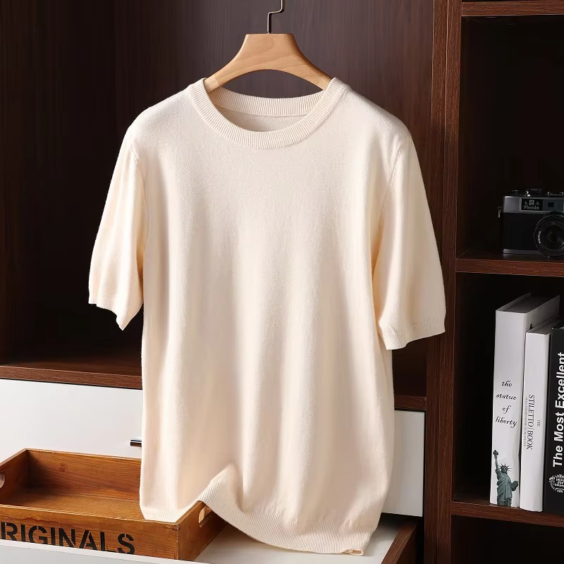 Mens Cashmere Short Sleeve O Neck Sweater By Street-Wave Luxury Lightweight Knit For Everyday Comfort