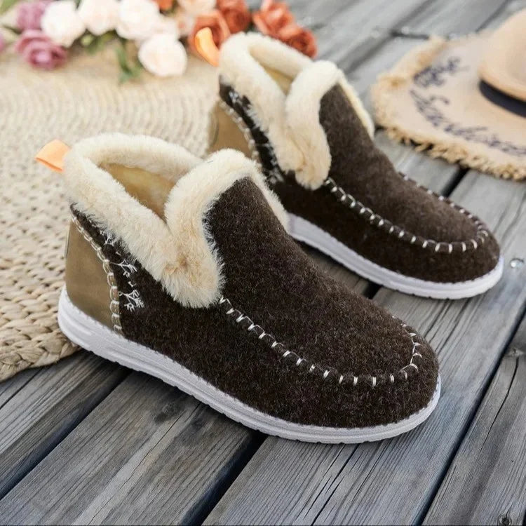 Street-wave Women’s Slip-On Ankle Boots With Felt Upper And Faux Fur Lining For Cozy Warmth