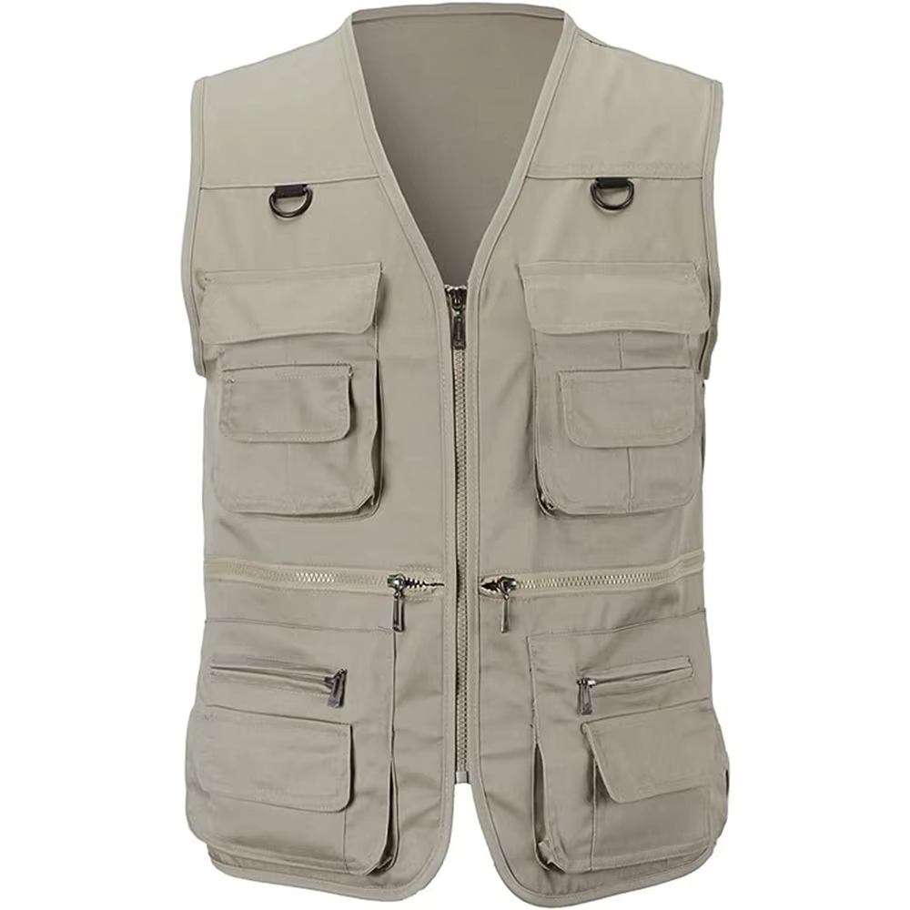 Street-Wave Men's Outdoor Multi Pocket Lightweight Vest For Hiking And Fishing With Zippered Pouches And Cargo Pockets