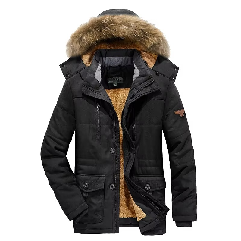 Mens Winter Parka Jacket With Thick Fleece Lining And Multi Pocket Design For Cold Weather