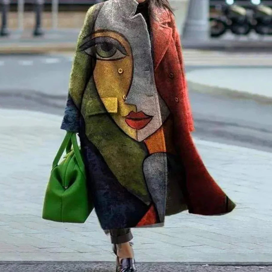 Street-wave Oversized Coat for Women, Color Block Design, Versatile Chic Comfort