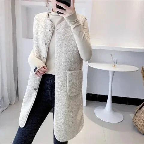 Streetwave Wool Vest With Pockets For Women Minimalist Cozy Polyester Wool Blend