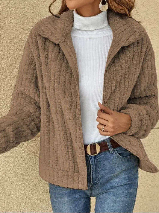 Street Wave Plush Blue Zip Jacket Leona For Cozy Street Style And Warmth Women All Season