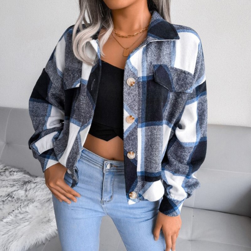 Streetwave Plaid Shacket For Women Cozy Warmth Soft Flannel Feel Trendy Button Up Patterned Jacket
