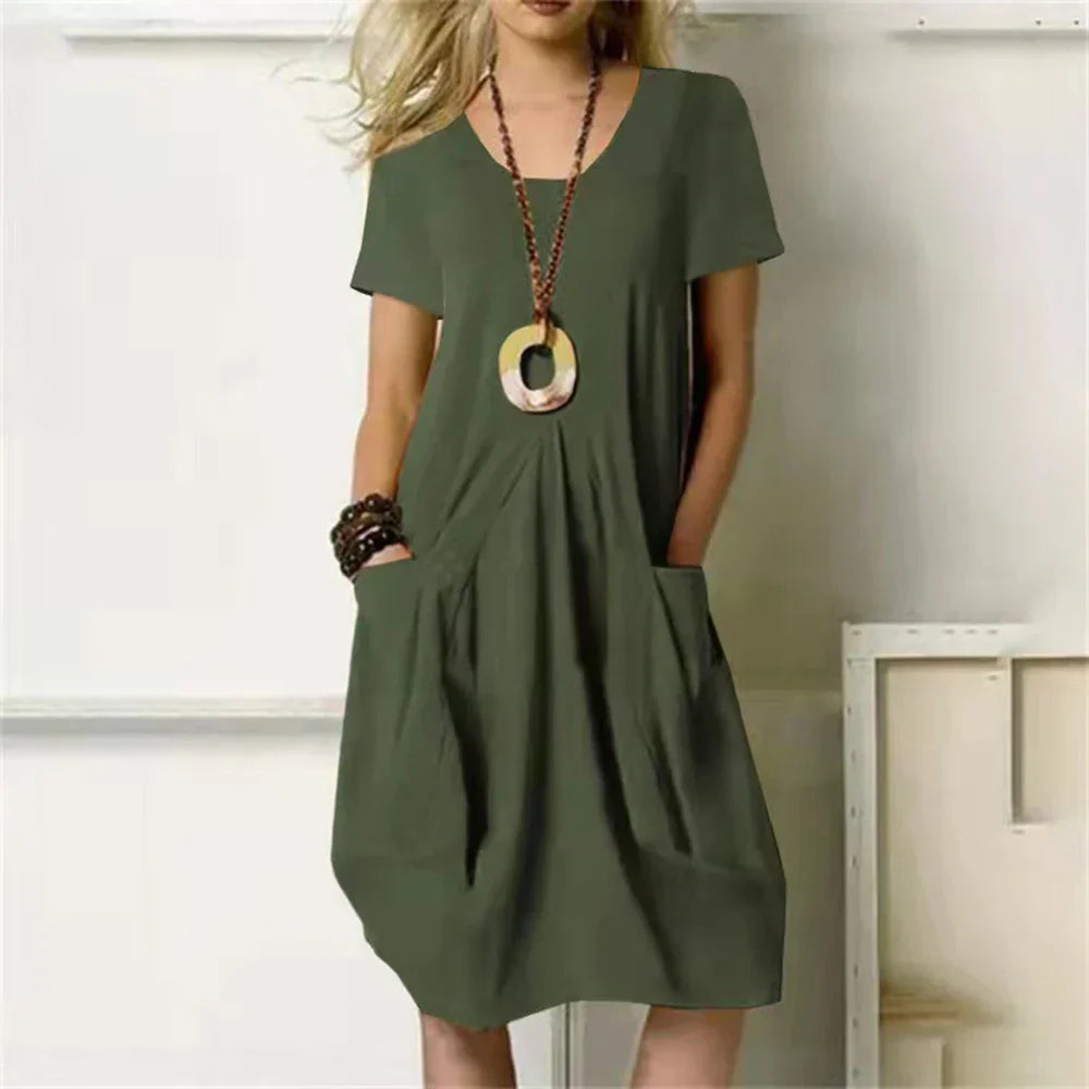 Sharon Womens Summer Dress Street Wave Breezy Cotton Linen