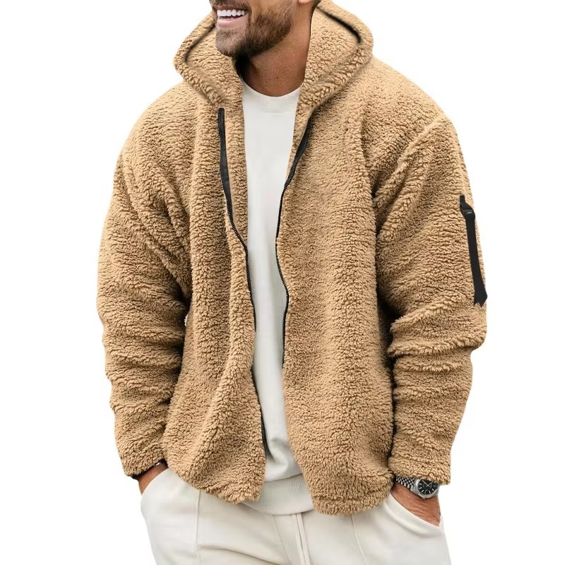 Street-Wave Mens Reversible Fleece Hooded Jacket For Cold Weather Autumn Winter Cozy Warmth Everyday Outdoors