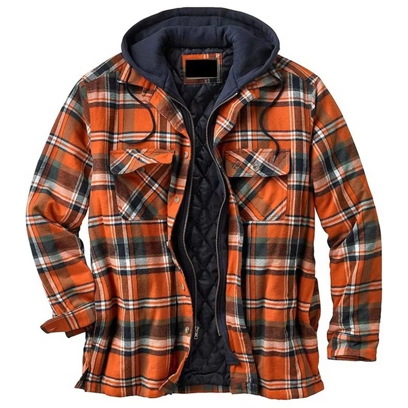 Street-Wave Mens Patchwork Checkered Cotton Hooded Jacket Thick Warm Casual Coat American Flag Design Sizes S To 5XL