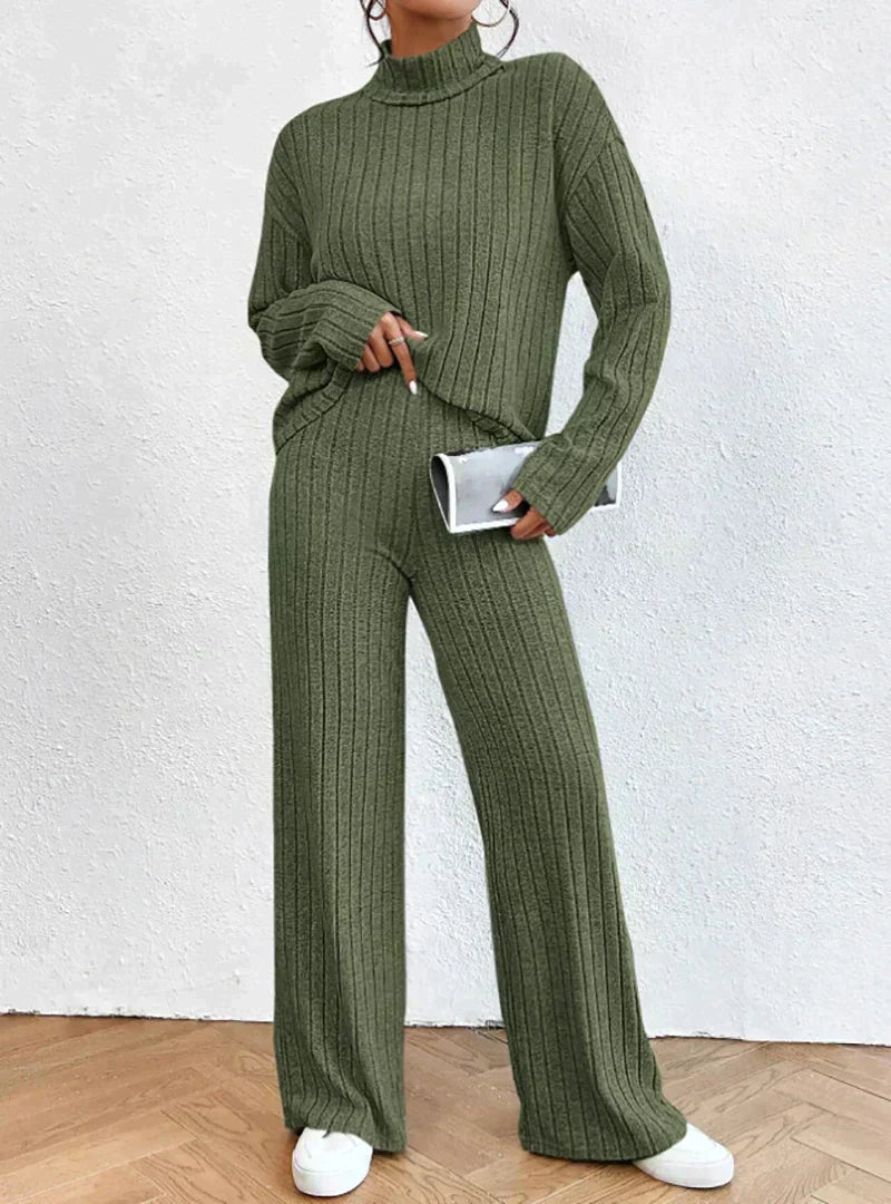 Street-wave Knitwear Set For Women Elegant Cozy Knit Leggings And Turtleneck For Everyday Style