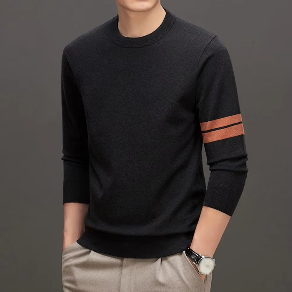Men's Thick Knit Pullover Sweater With Stretch Cuffs And Hem Navy By Street-Wave For Warm Casual Style