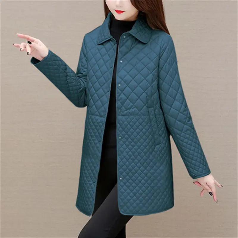 Street Wave Womens Quilted Jacket With Plaid Pattern Cozy Warm Padded Coat For Autumn And Winter