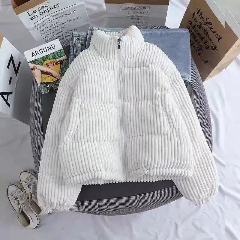 Streetwave Corduroy Winter Stand Collar Jacket For Women Warm Cozy Everyday Style
