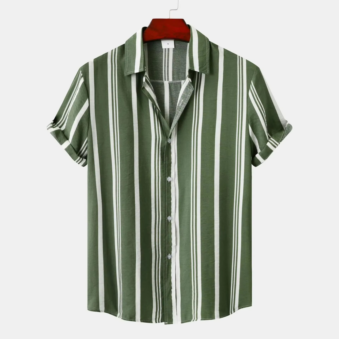 Men's Slim Fit Striped Short Sleeve Shirt Navy White Breathable Summer Casual Everyday Wear