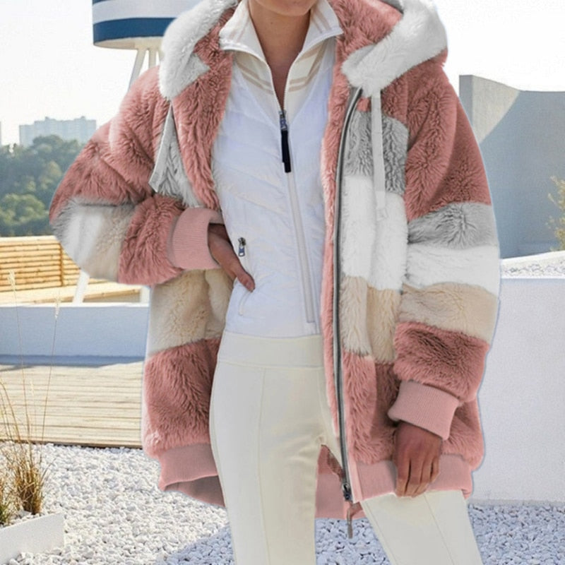 Streetwave Plush Hooded Cardigan Warm Soft Elegant For Women Cozy Chic Outerwear