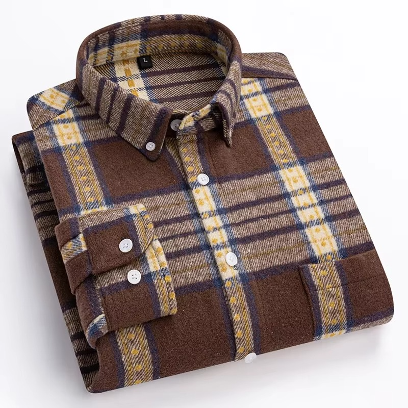 Street-Wave Men's Plus Size Plaid Long Sleeve Shirt 7XL 100 Percent Cotton with Single Chest Pocket