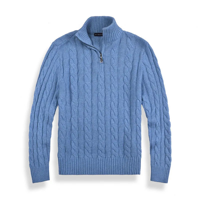 Men's Half Zip Cable Knit Sweater Cotton Blend Regular Fit With Ribbed Edges Classic Texture Soft