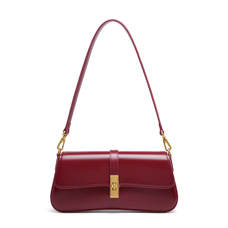 Street-Wave Leather Shoulder Bag - Genuine Leather, Versatile Crossbody or Shoulder Wear, Timeless Gold Hardware