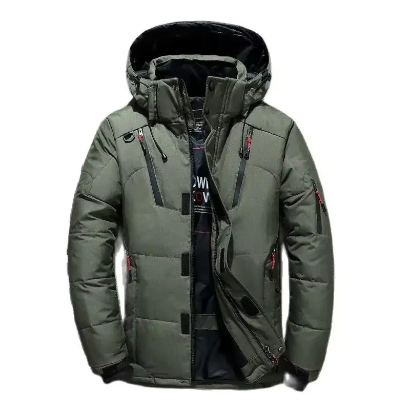 Men's White Duck Down Parka For Extreme Cold -20F Hooded Winter Coat With Weatherproof Shell