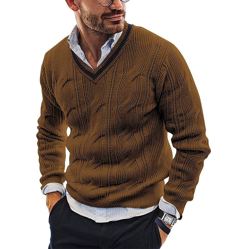 Street Wave Cozy Knit V Neck Pullover For Men Warm Comfortable Fit Elegant Autumn Essential