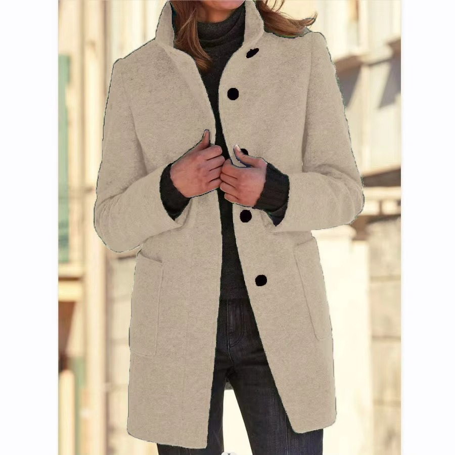Retro Wool Blend Stand Collar Jacket for Women