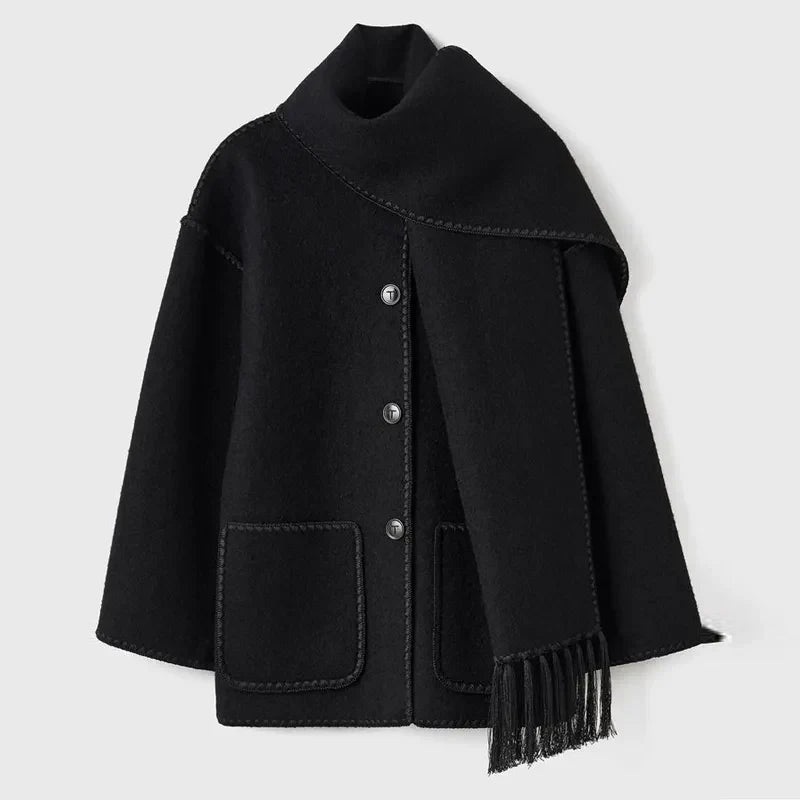 Street-wave Shawl Jacket For Women Elegant Wool Blend With Fringe Trim And Cozy Comfort