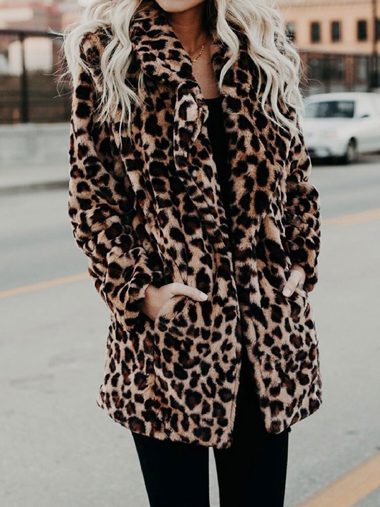Street Wave Leopard Print Faux Fur Coat For Women Cozy Warmth And Chic Beige Winter Jacket