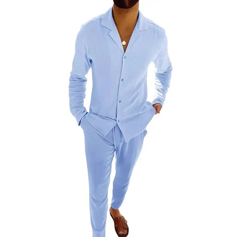Street Wave Mens Linen Suit Set Breathable Lightweight Summer Outfit For Smart Casual Style