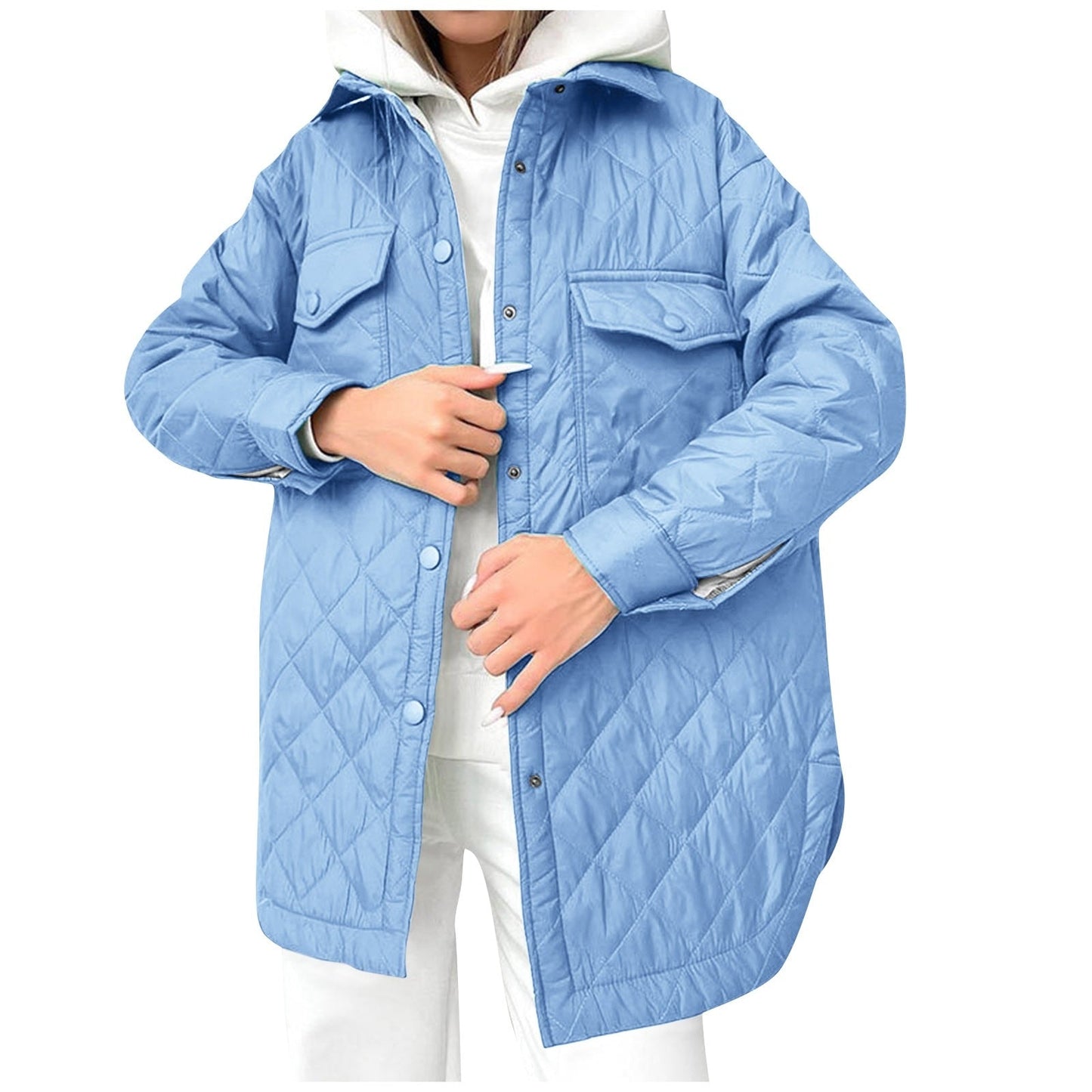Street-Wave Long Quilted Coat With Snap Button Closure For Women Warm Winter Outerwear