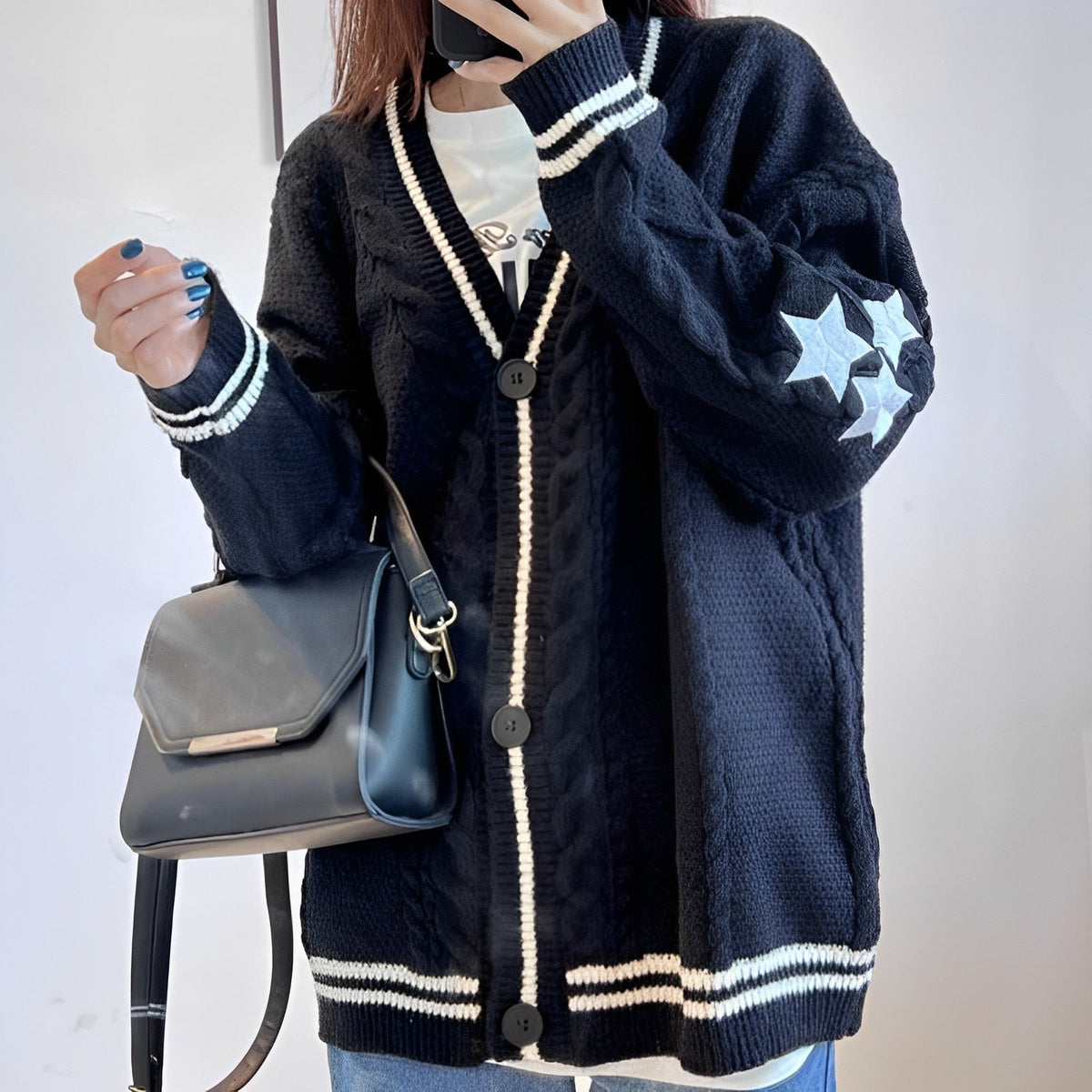 Street Wave Embroidered Cardigan for Women Cozy Caramel Knitwear Warmth and Style
