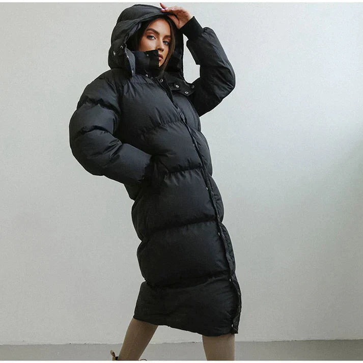 Street-wave Puffer Jacket For Women Cozy Warmth Plush Hood Stylish Winter Coat For Cold Weather