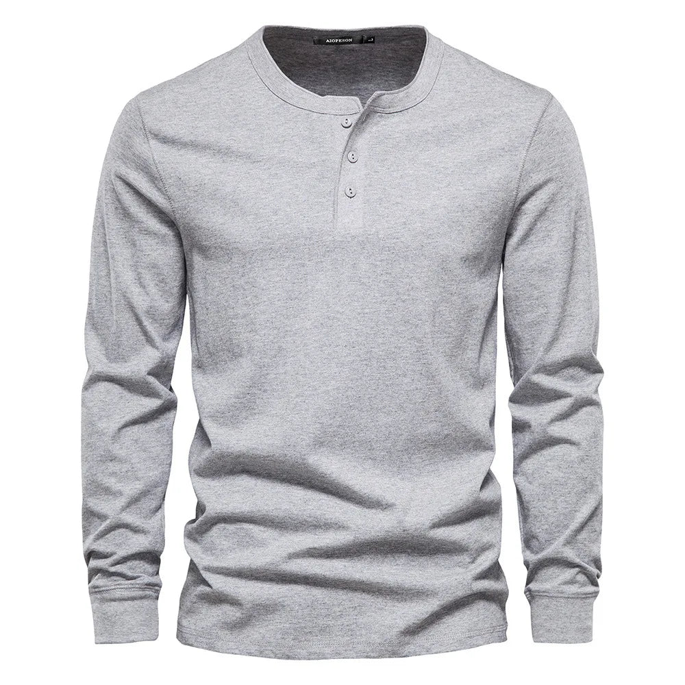 Men Long Sleeve Henley Shirt Navy Street Wave Comfort
