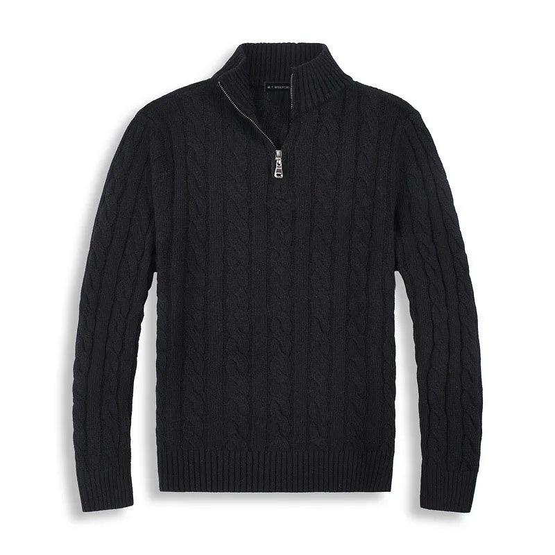 Men's Half Zip Cable Knit Sweater Cotton Blend Regular Fit With Ribbed Edges Classic Texture Soft