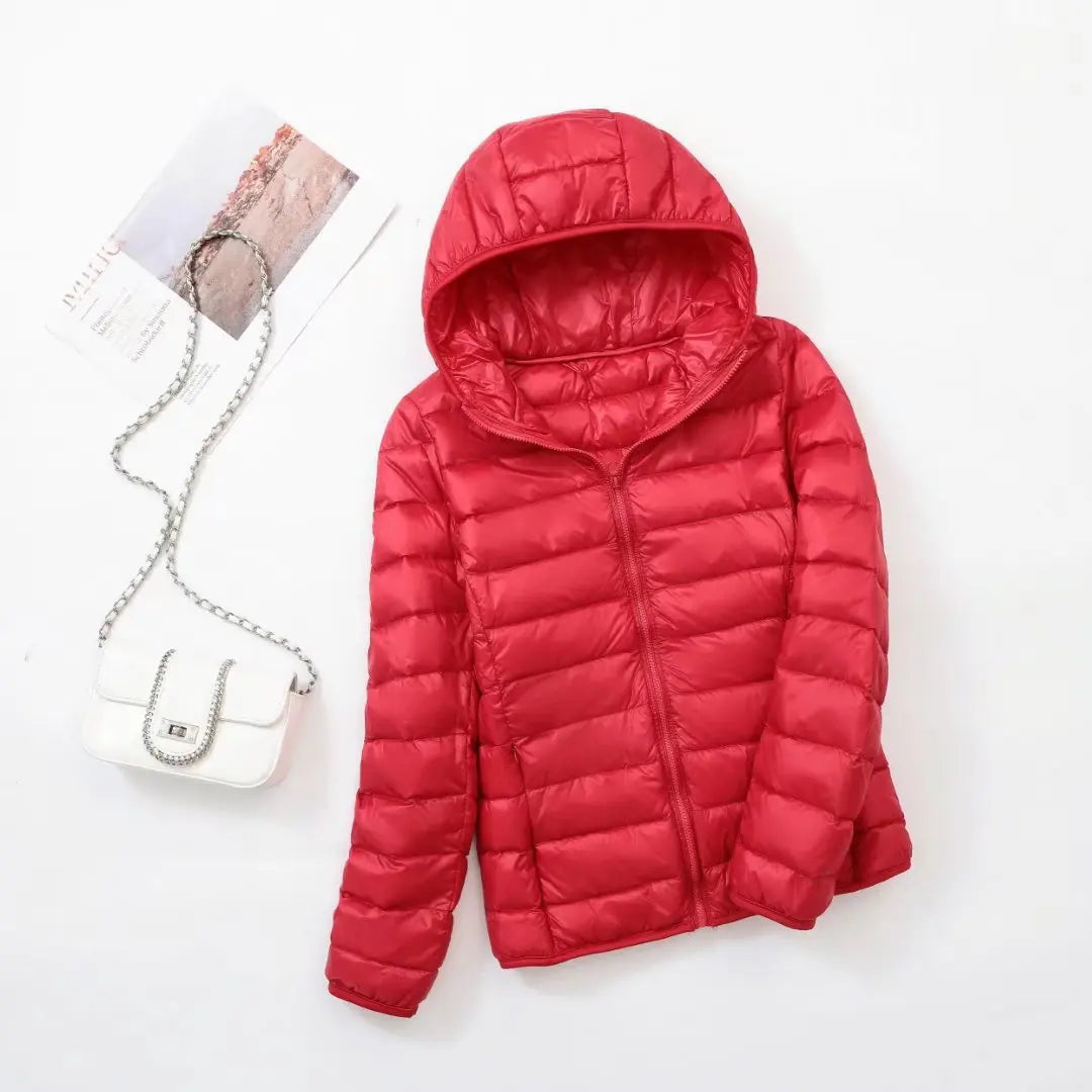 Street Wave Hooded Down Jacket For Women Lightweight Warm Winter Coat 80 Percent Duck Down
