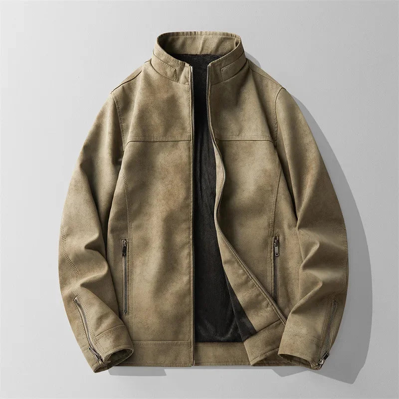Rudric Harrow Premium Leather Jacket for Men Matte Finish Warm Fleece Lined Stand Collar Street-Wave