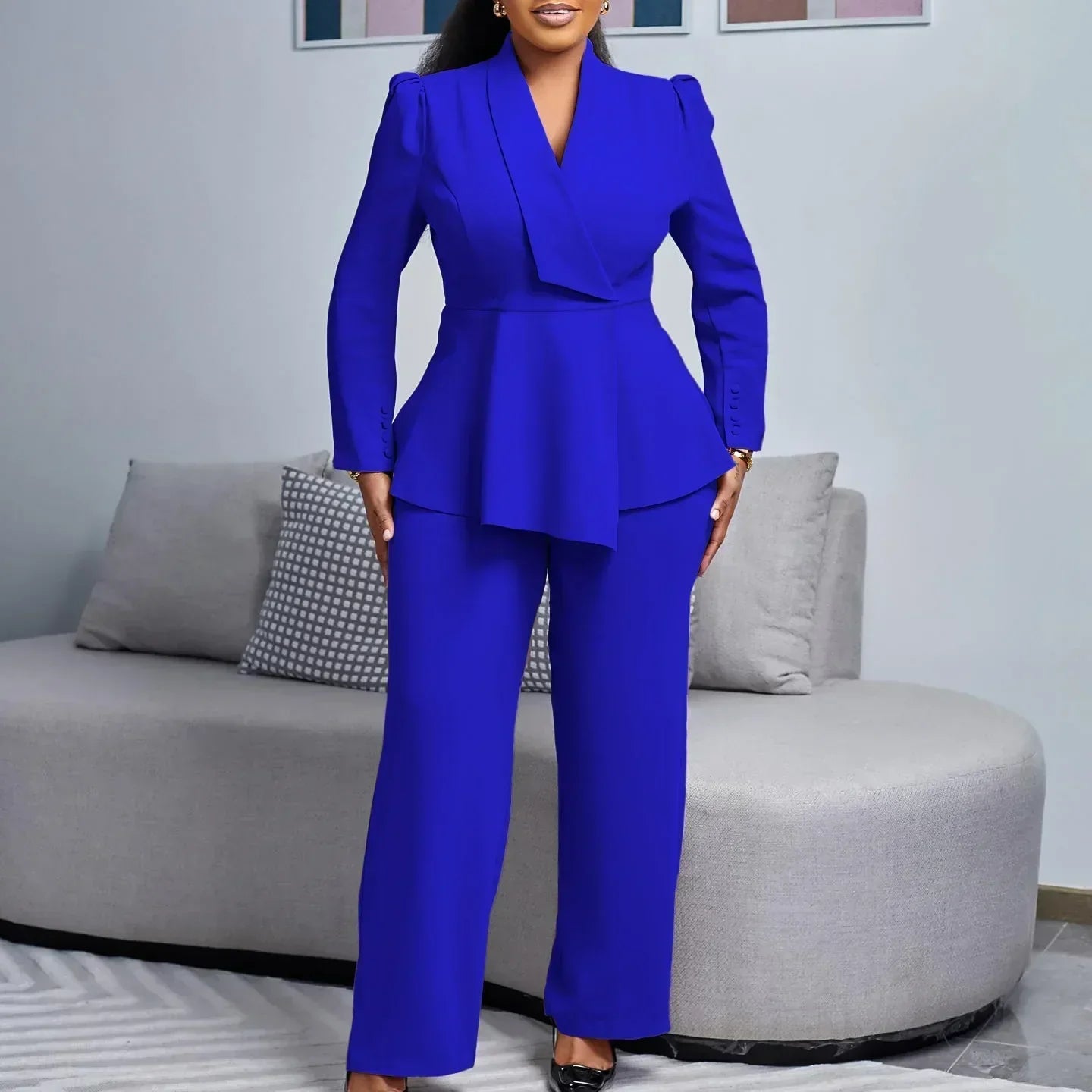 Street Wave Formal Suit Set Women Tailored Peplum Blazer