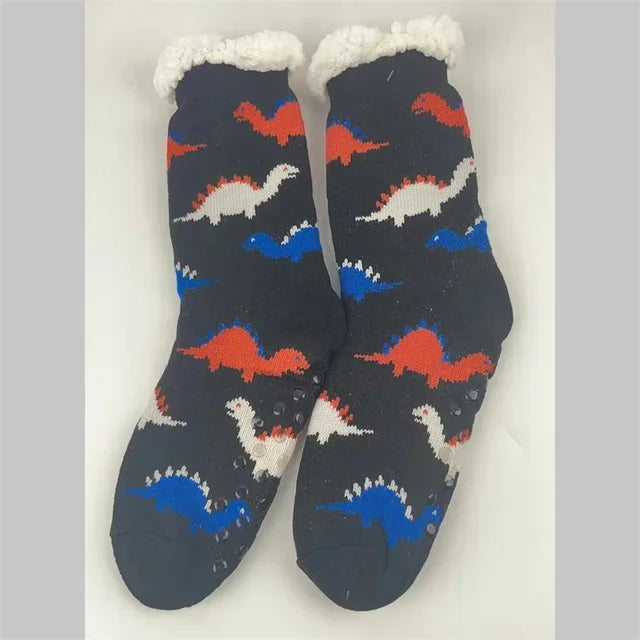 Street-wave Christmas Socks For Kids Warm Cozy Festive Santa Design With Plush Cuff