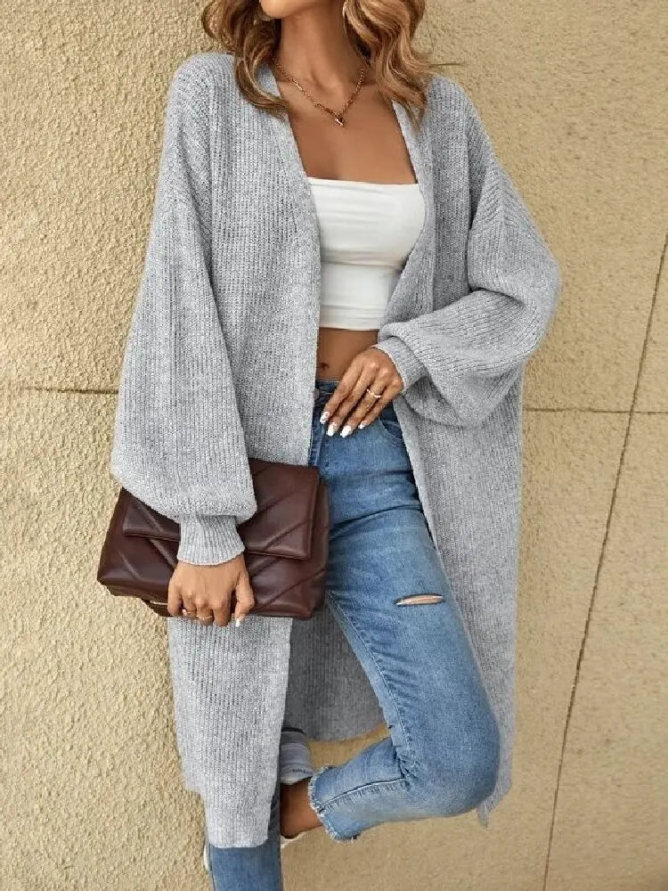 Street-wave Long Cardigan For Women Cozy Knit Gray Layering Essential For Stylish Comfort