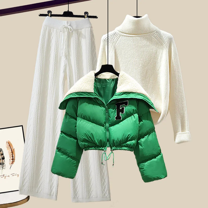 Street-Wave Winter Outfit Set For Women Cozy Puffer Jacket And Knitwear Ensemble For Warmth And Style