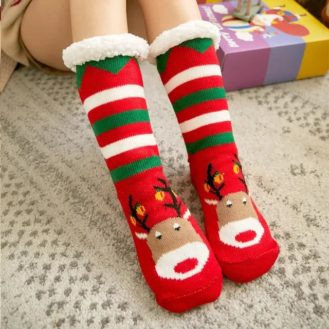 Street-wave Christmas Socks For Kids Warm Cozy Festive Santa Design With Plush Cuff
