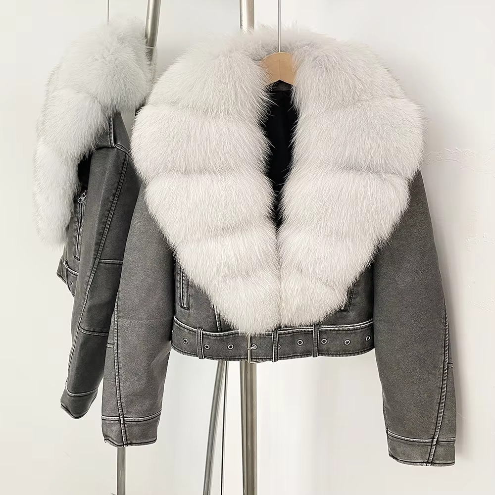 Women's Faux Leather Coat with Faux Fur Collar — Elegant Warmth for the Cold Season